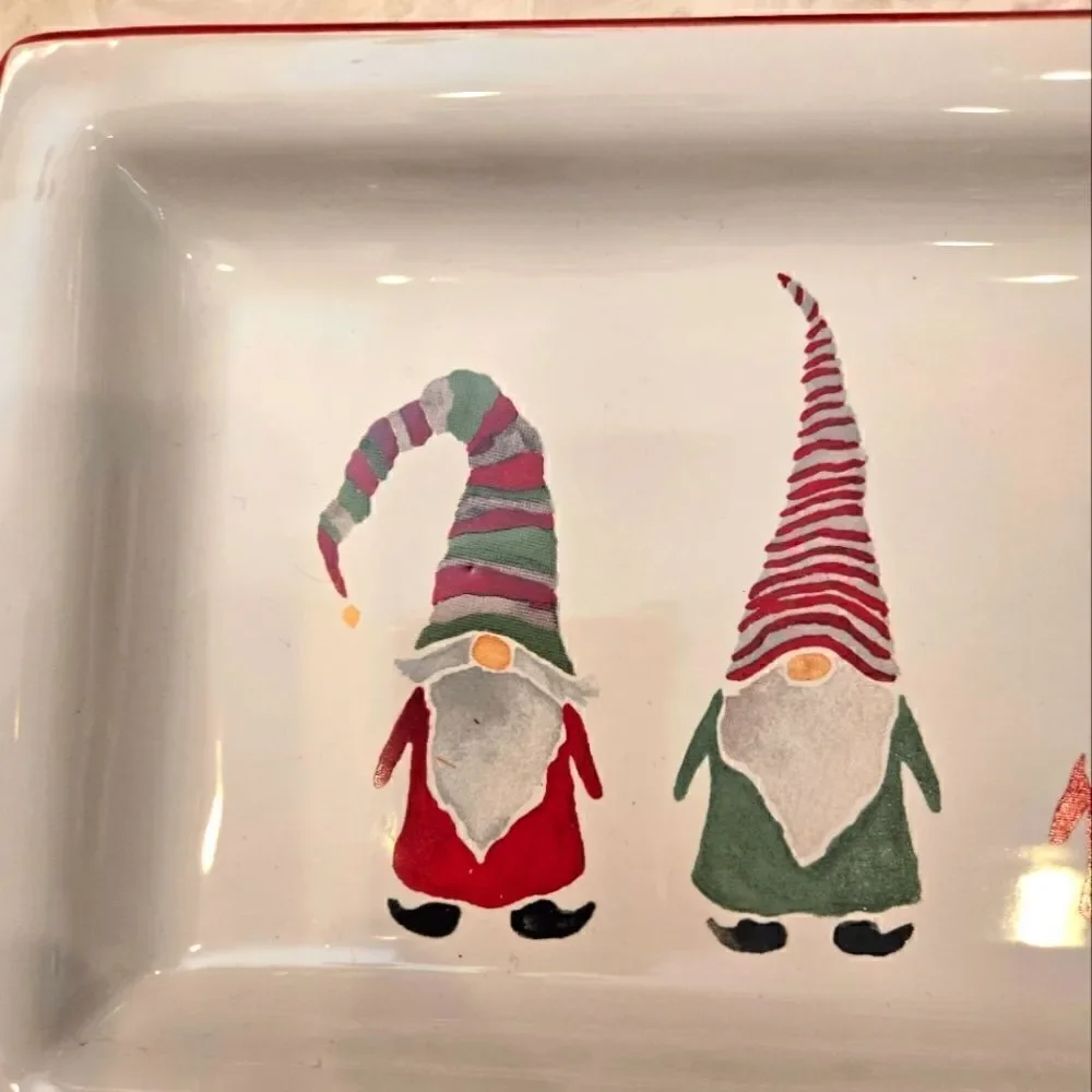 Gnomes Ceramic Serving Tray with Salt and Pepper Shakers NWT